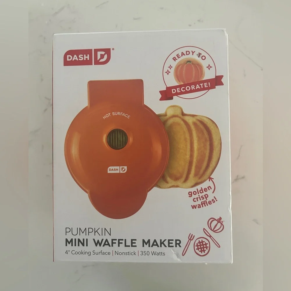 DASH Mini Maker for Individual Waffles, Hash Browns, 4”, Orange Pumpkin- NWT